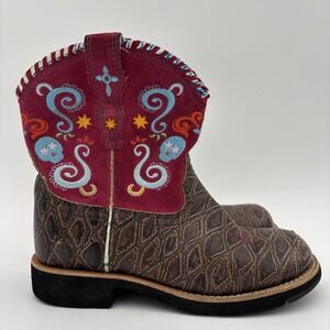 Ariat Cowboy Boots Girls Size 2.5 Brown Pink Embroidered‎ Round Toe Western